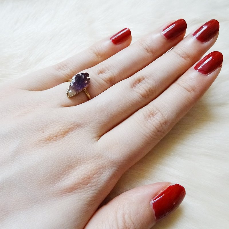 1点限定 鉱物リング アメジスト 10号 Harajuku kawaii girly vintage　 - 戒指 - 宝石 紫色
