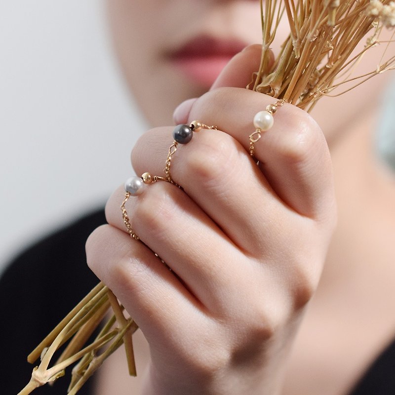 奥地利珍珠戒指 未时原创手工美国进口14K包金指环大方简约气质女 - 戒指 - 其他金属 