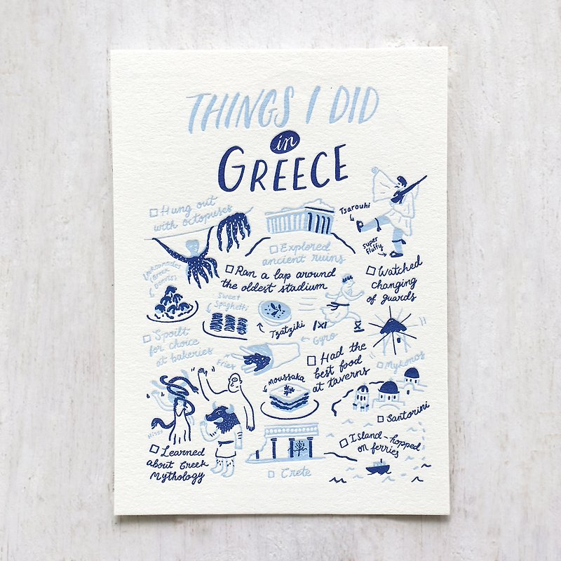 Things I Did in Greece Letterpress Postcard - 卡片/明信片 - 纸 