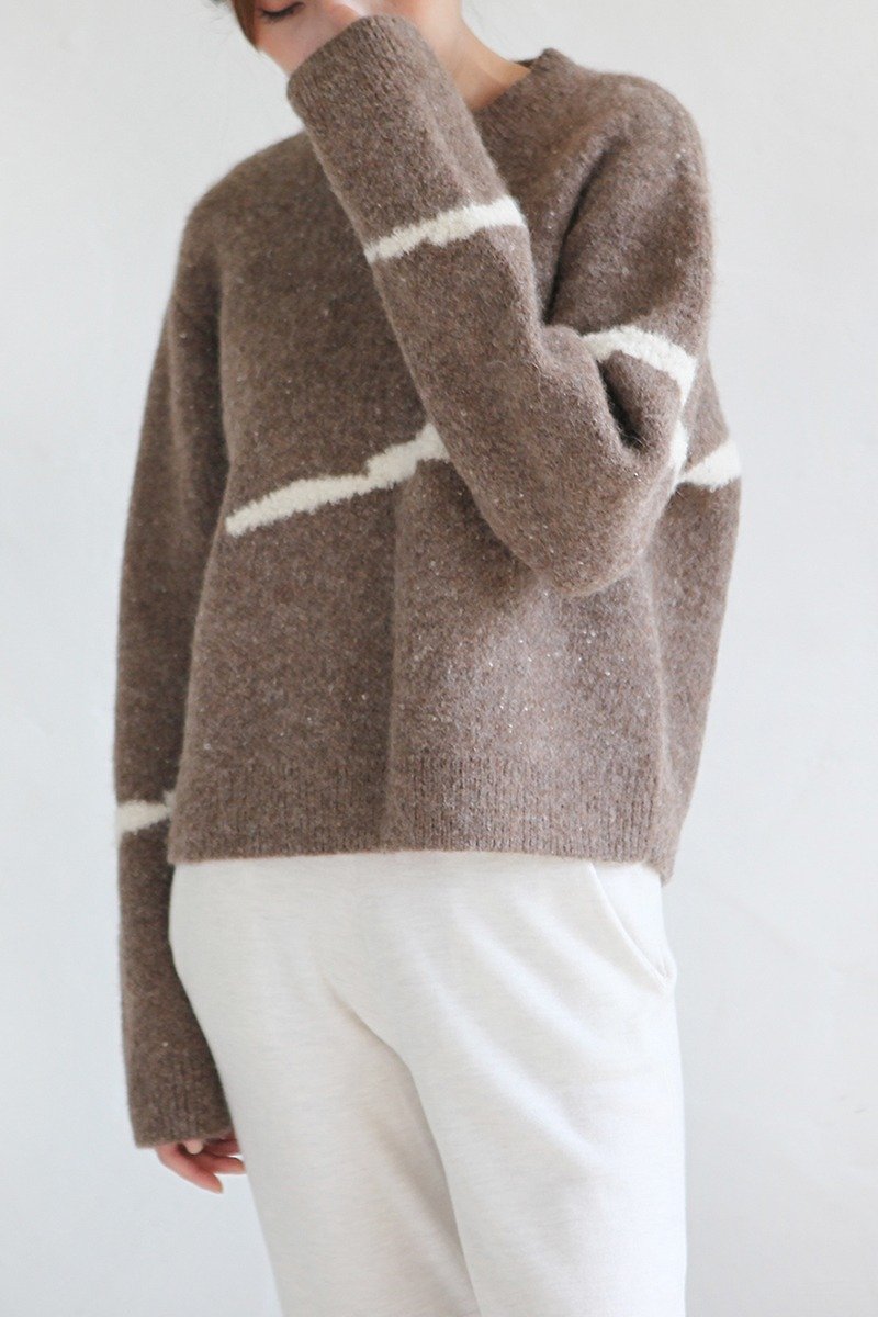 KOOW     山丘 限定 来自秘鲁的阿帕卡羊驼毛 温暖厚实 线条装饰毛衣 - 女装针织衫/毛衣 - 羊毛 
