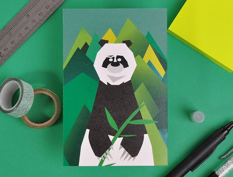 熊人先生系列設計明信片 - 熊貓 - 卡片/明信片 - 纸 绿色
