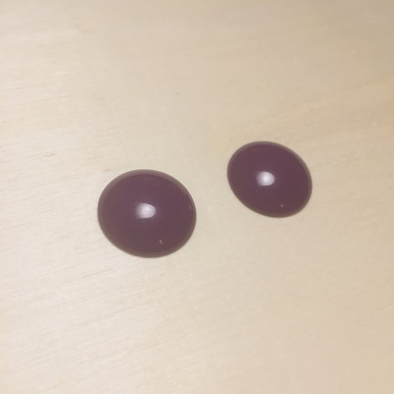 复古紫扁圆耳环耳夹 - 耳环/耳夹 - 树脂 紫色