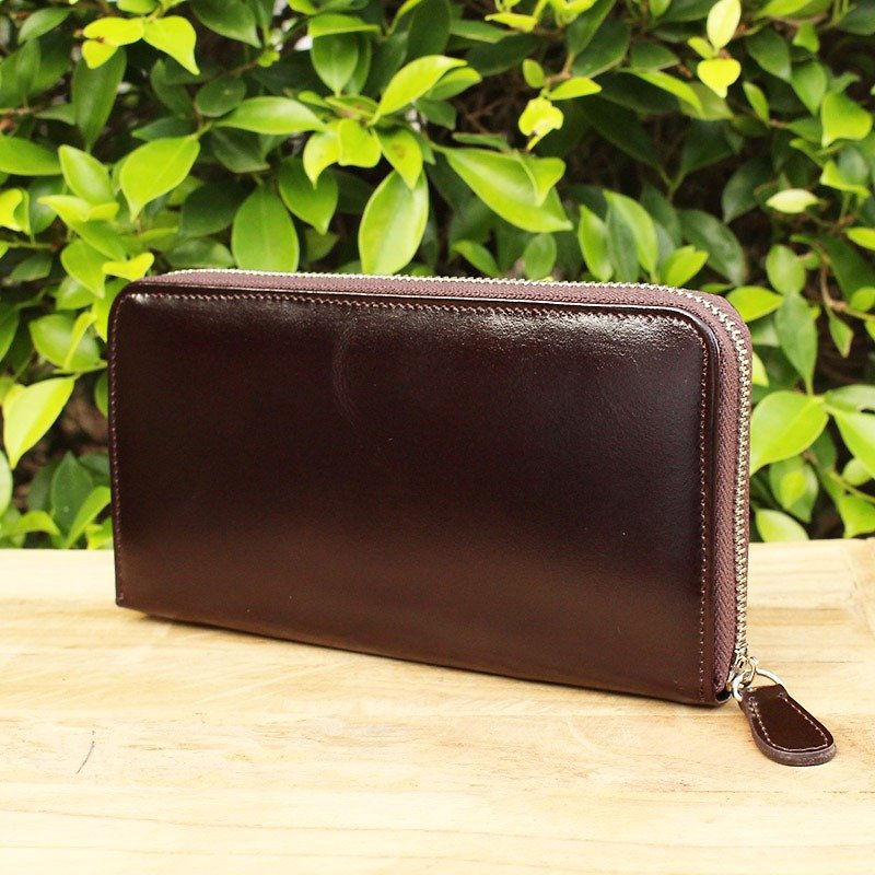 Leather Wallet - Zip Around Basic - Dark Brown (Genuine Cow Leather)  - 皮夹/钱包 - 真皮 