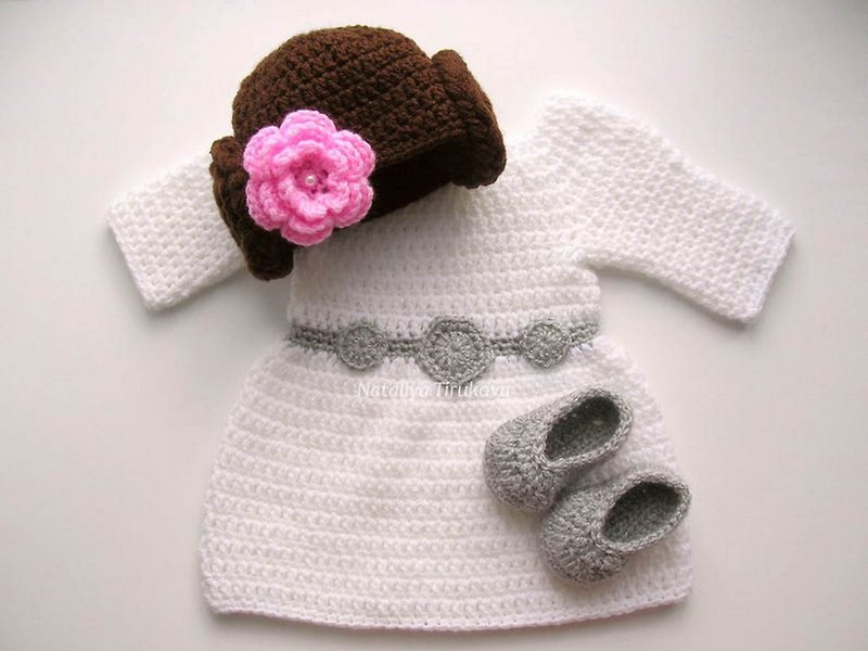 Crochet Princess Leia Outfit | Princess Costume | Newborn Ph - 童装礼服/连衣裙 - 绣线 白色