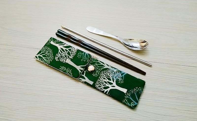 环保餐具收纳袋 筷子袋 组合筷专用 双层筷袋 樱花树 - 餐刀/叉/匙组合 - 棉．麻 