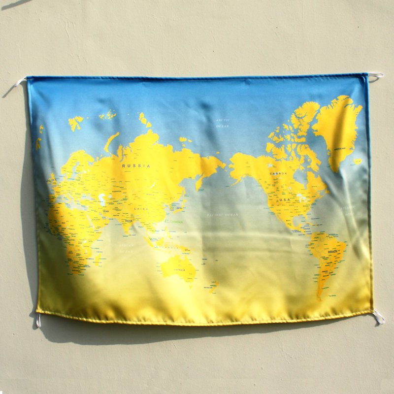 台湾旅人世界地图 日出天空 黄蓝渐层色 挂画 壁幔 worldmap travel TAIWAN - 墙贴/壁贴 - 聚酯纤维 多色