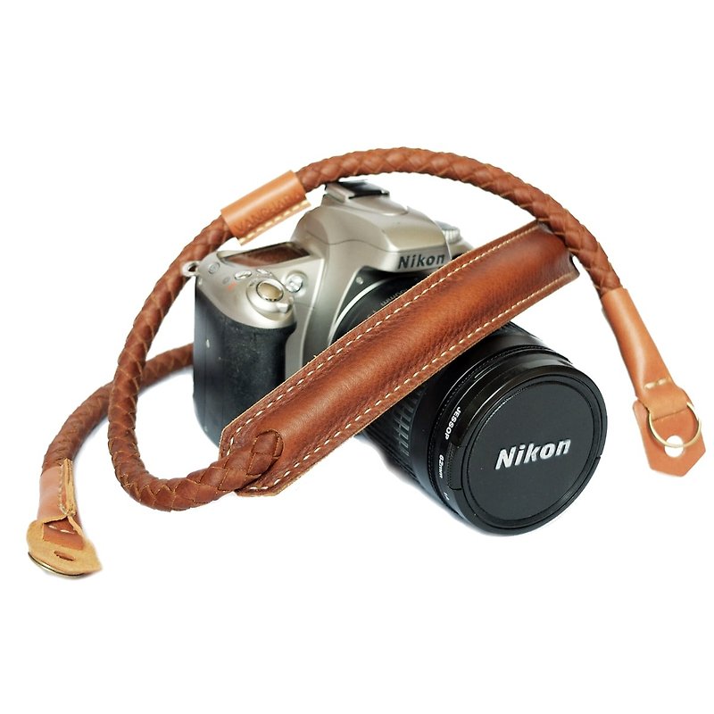 Weaving Leather Camera Strap Rope-Tan Brown 110cm - 相机背带/脚架 - 真皮 咖啡色