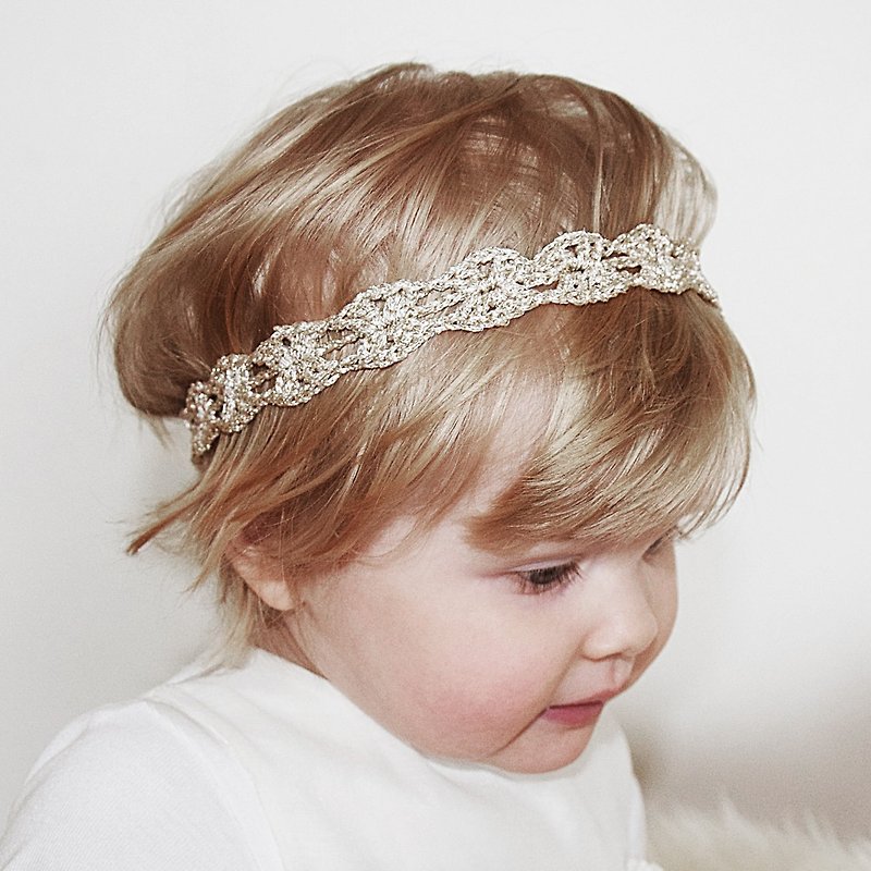 Gld Baby Headband, Pale Gold Crochet Toddler Headband - 发饰 - 绣线 金色