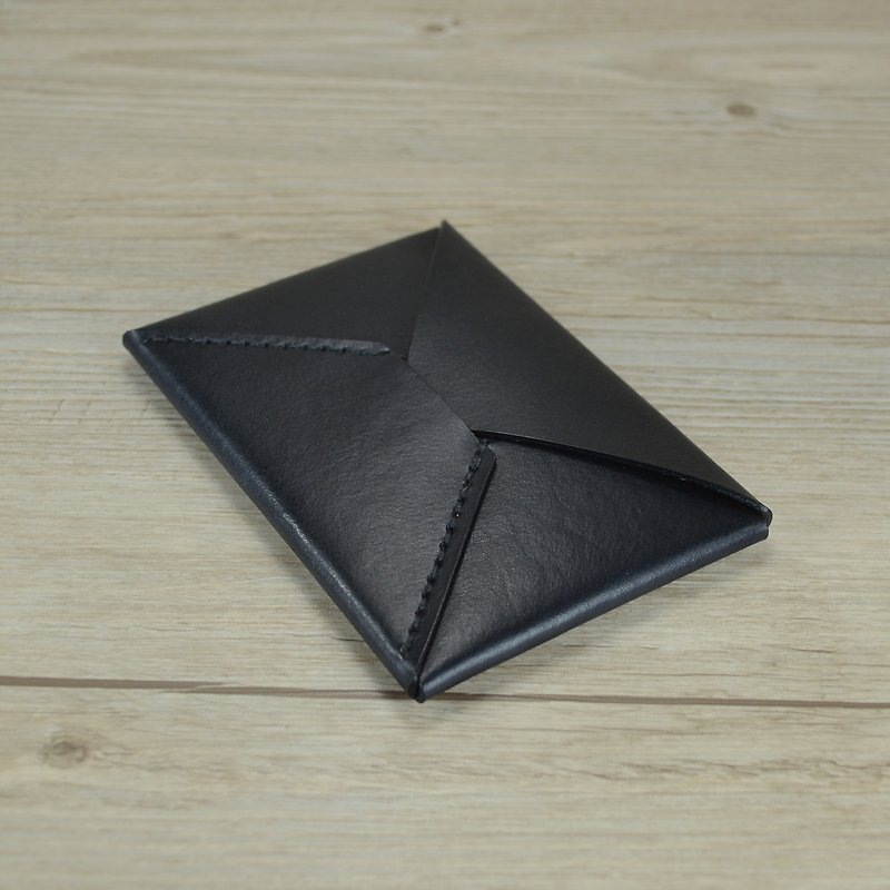黑色植鞣革手缝信封式名片夹/卡片夹 - 证件套/卡套 - 真皮 黑色