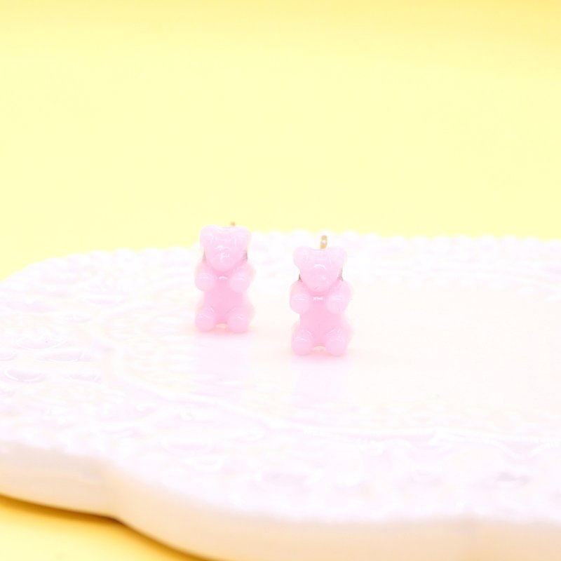 超迷你熊仔软糖耳环 - 粉红 - 耳环/耳夹 - 其他材质 粉红色