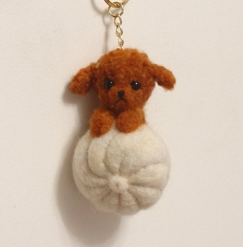 贵宾狗x包子 -羊毛毡   "钥匙圈、吊饰、摆饰" - 钥匙链/钥匙包 - 羊毛 咖啡色