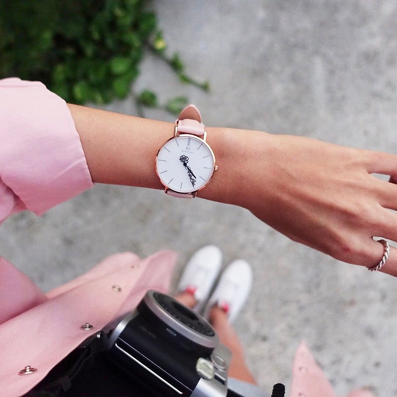 定制化指针手表-36mm经典Pink粉皮革小表款 - 女表 - 真皮 粉红色
