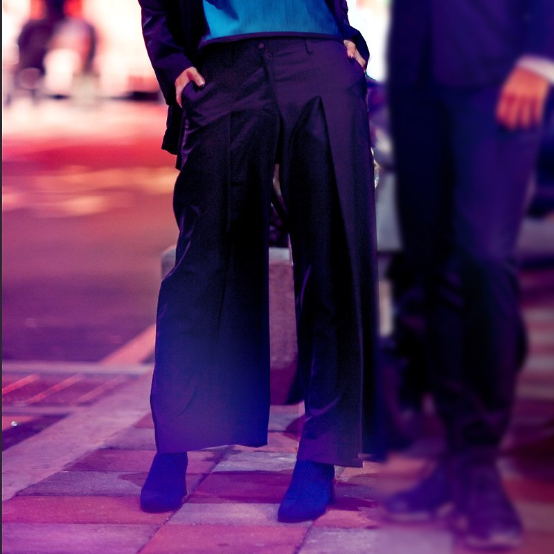 Ultra-Light侧条装饰宽裤 (黑色) - 女装长裤 - 其他材质 黑色
