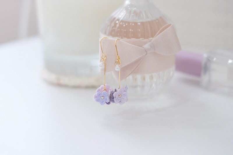 Crochet Earring Purple Flower / Crochet Earrings - 耳环/耳夹 - 贵金属 紫色