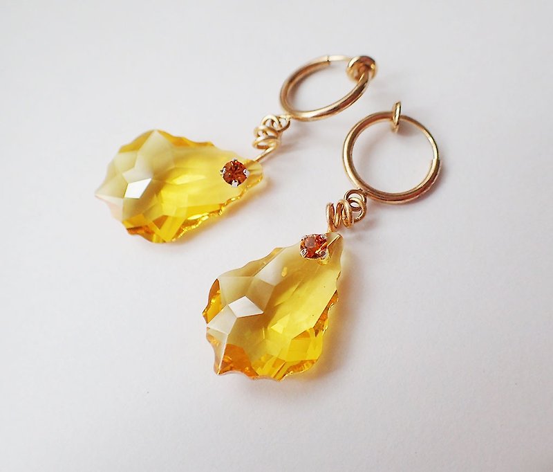 巴洛克　施华洛世奇元素 & 耳圈夹 耳环 (一对) - 耳环/耳夹 - 玻璃 黄色