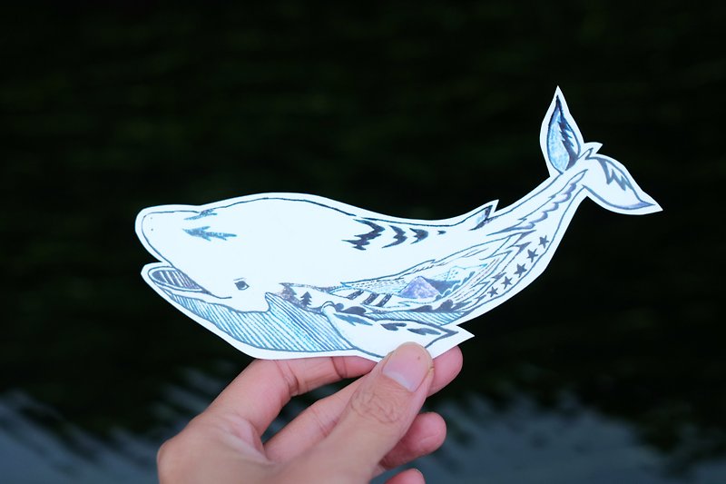 鲸鱼/大贴纸防泼水 - 贴纸 - 纸 蓝色