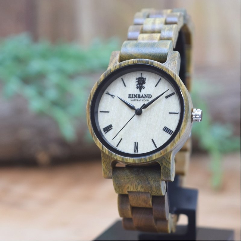 EINBAND Reise Green sandalwood 32mm Wooden Watch - 对表/情侣表 - 木头 咖啡色