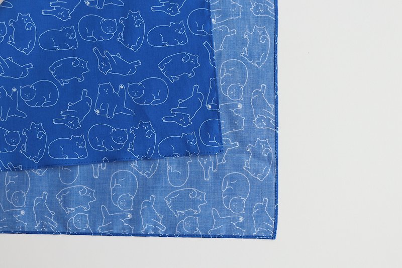 大猫手帕 - waglewagle - 手帕/方巾 - 棉．麻 蓝色