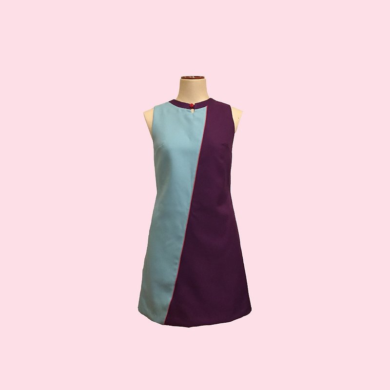 retro one-piece dress vittoria2 - 洋装/连衣裙 - 聚酯纤维 紫色