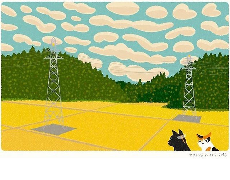 たびねこイラストプリント（A3サイズ）｜09.うろこ雲｜アートポスター - 海报/装饰画/版画 - 纸 黄色