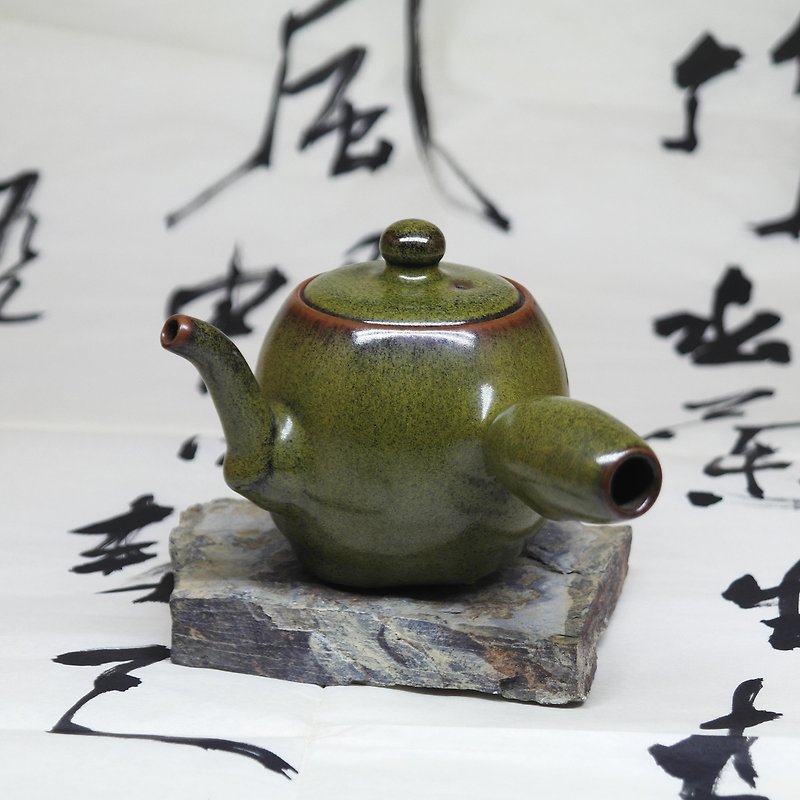 茶叶末筒形三弯嘴侧把茶壶 手作陶艺 茶道具 - 茶具/茶杯 - 陶 绿色