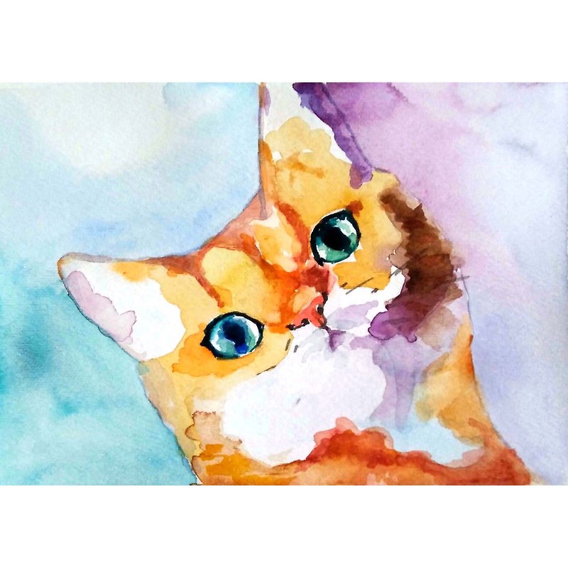 猫咪原创水彩、搞怪宠物肖像、小猫画、手工水彩、原创水彩 - 海报/装饰画/版画 - 纸 多色