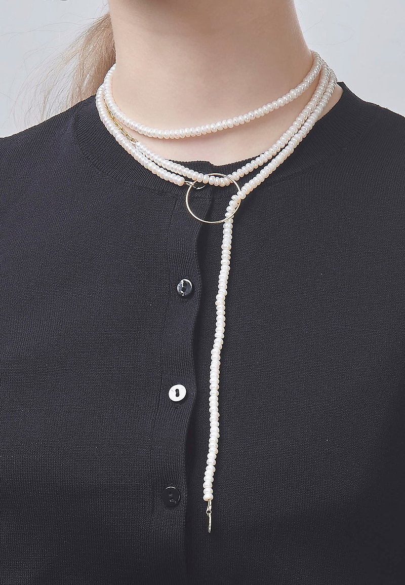 LESIS | couture-Extra Long Pearl High Layer Necklace - 项链 - 珍珠 白色
