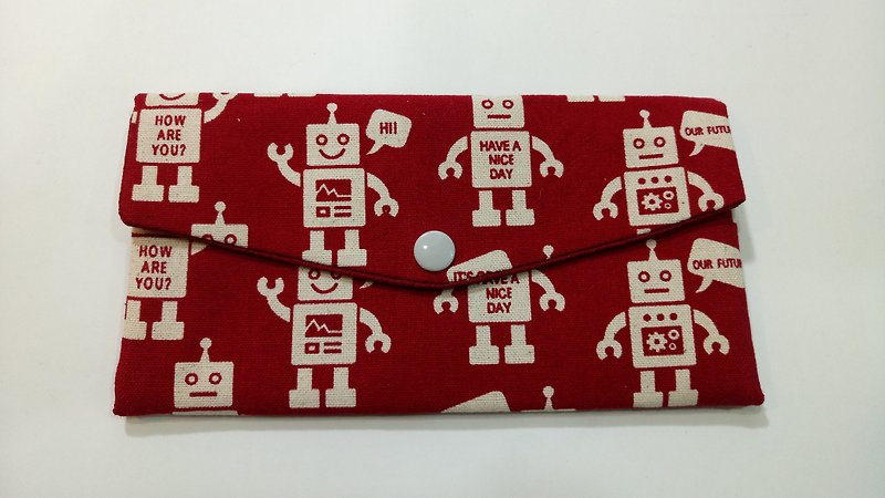 招财双层红包袋/存折收纳袋 (10机器人集合) - 皮夹/钱包 - 棉．麻 红色