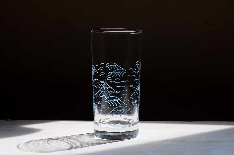 1983ER-自然系玻璃杯-海浪-400ml - 茶具/茶杯 - 玻璃 蓝色