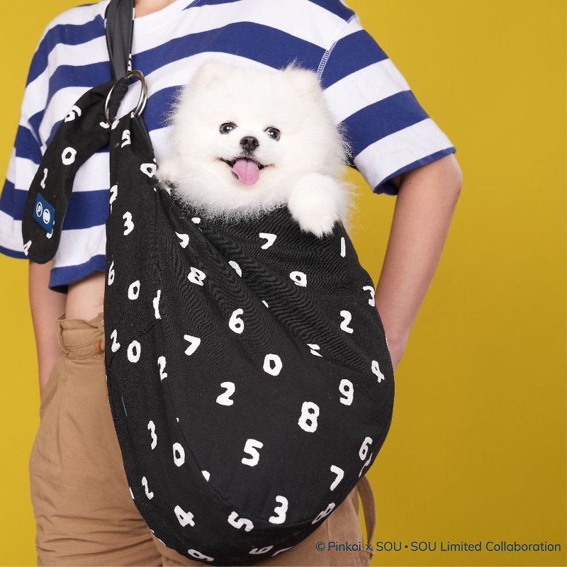 【Pinkoi x SOU・SOU】宠物斜背袋 - 十数 - 外出包 - 棉．麻 黑色