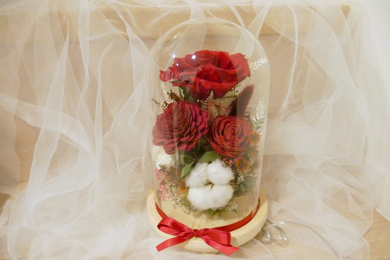 红玫瑰不凋花玻璃罩夜灯【你是唯一】新婚礼物/定制化 - 灯具/灯饰 - 植物．花 红色