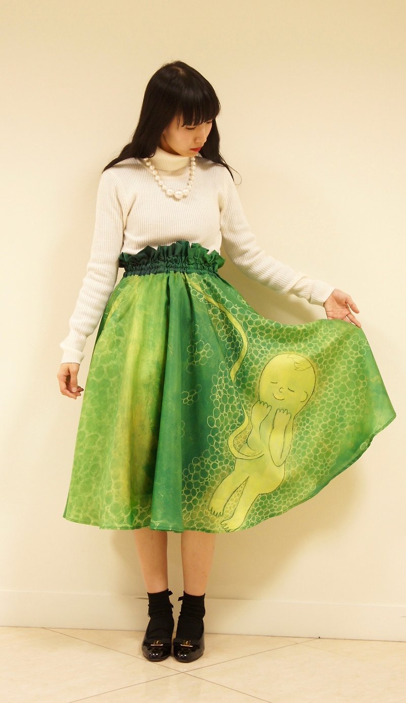 命の絆　ホルマリンスカート  Bonds of life Print Skirt - 裙子 - 聚酯纤维 绿色