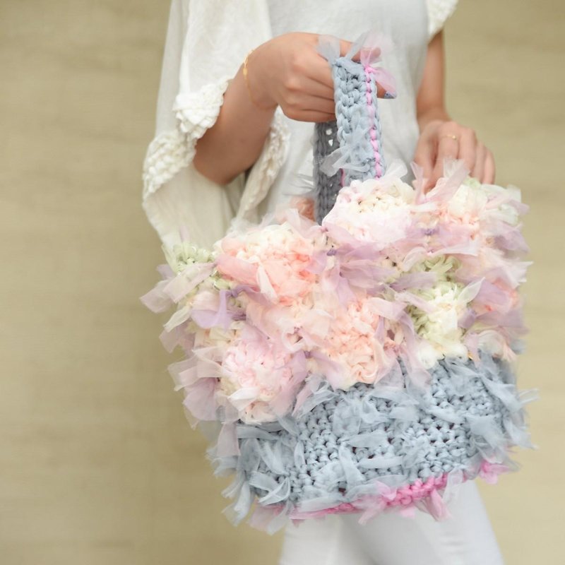 咲き編みフラワーバスケット - 手提包/手提袋 - 其他材质 粉红色