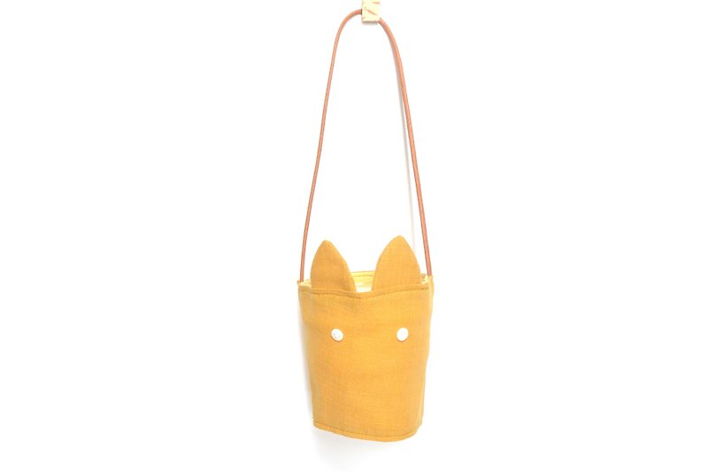 兔耳朵环保杯套- 土黄 - 随行杯提袋/水壶袋 - 棉．麻 黄色