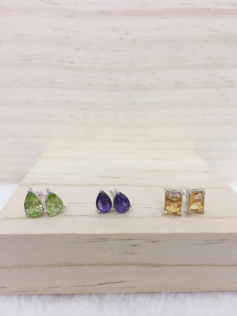 橄榄石/紫水晶/黄金托帕石 耳针 耳钉 印度制 - 耳环/耳夹 - 宝石 