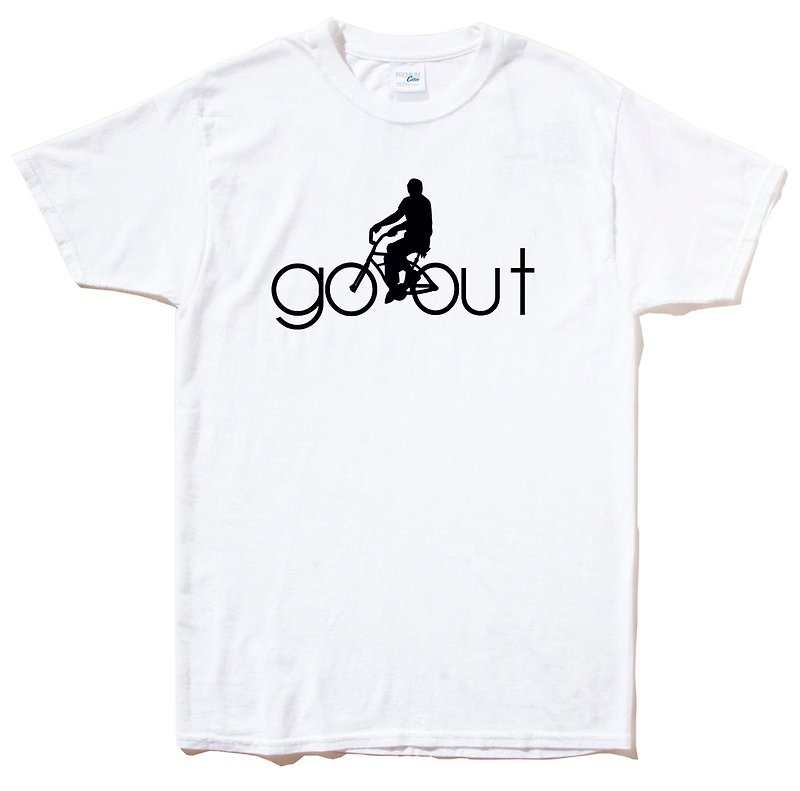 Go Out 短袖T恤 白色 出去走走 设计创意文青单速车自行车街车运动旅行 - 男装上衣/T 恤 - 棉．麻 白色