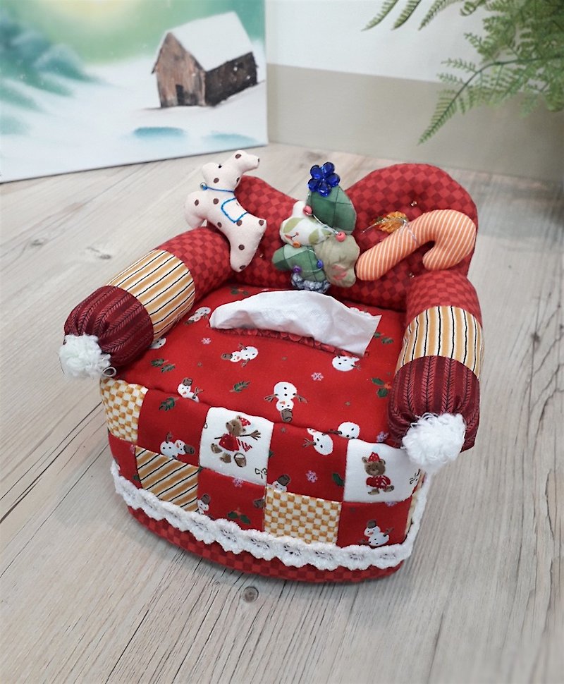 沙发造型面纸套(圣诞) - 纸巾盒 - 棉．麻 红色
