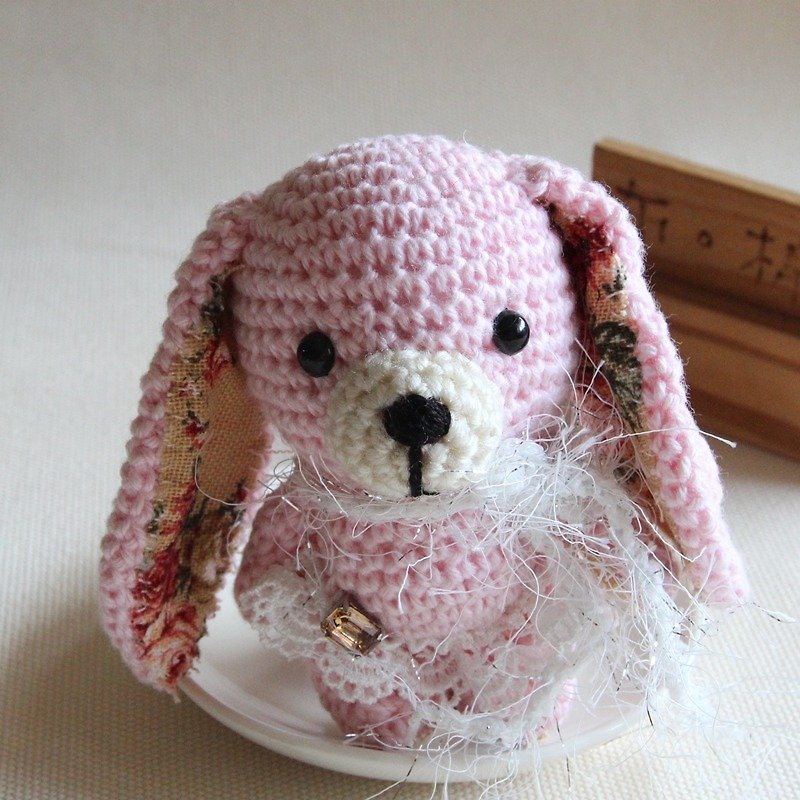 粉红垂耳兔, 蕾丝裙装扮 - 玩偶/公仔 - 聚酯纤维 粉红色