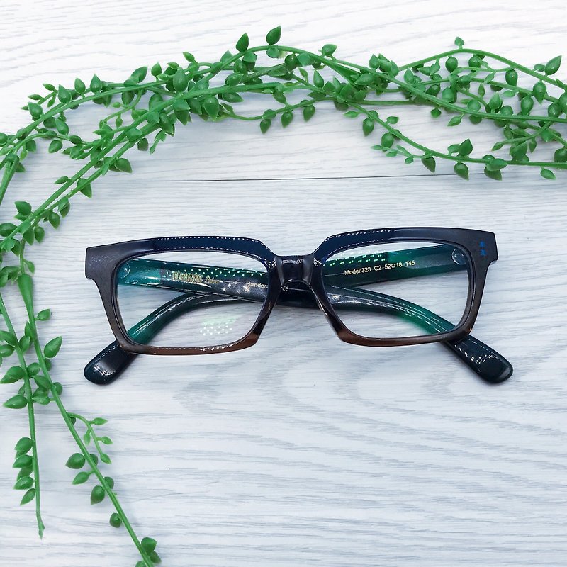 绝版 ELEMENTS eyewear透亮蓝拼啡色 复古方框 眼镜 日本手工制作 - 眼镜/眼镜框 - 其他材质 咖啡色
