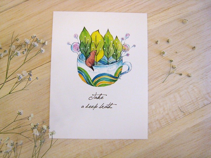 《自然系─森林与狐狸》明信片 - 卡片/明信片 - 纸 绿色