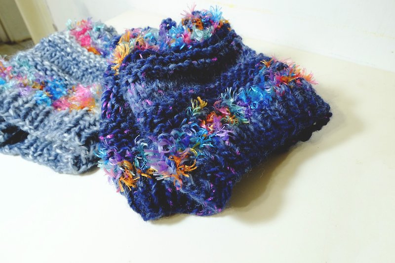 Araignee Design *手作针织毛帽 - 横纹千层帽 // 蓝色混织彩色特殊毛线 - 帽子 - 羊毛 蓝色