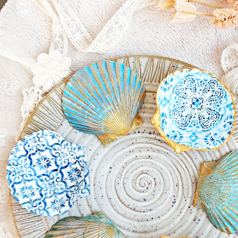 Scallop Shell Ring Dish | Windmills | Antique Vintage Tile Pattern |Trinket Tray - 摆饰 - 其他材质 蓝色