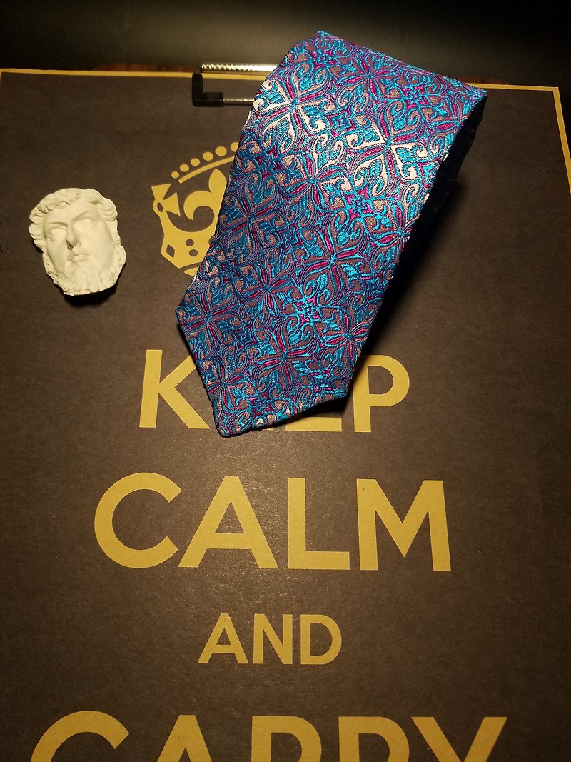 蓝色古董花纹领带复古风领带tie - 领带/领带夹 - 丝．绢 蓝色