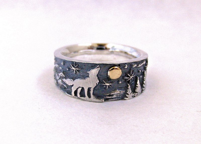 シルバーリング　月の絆　オオカミ - 戒指 - 其他金属 银色