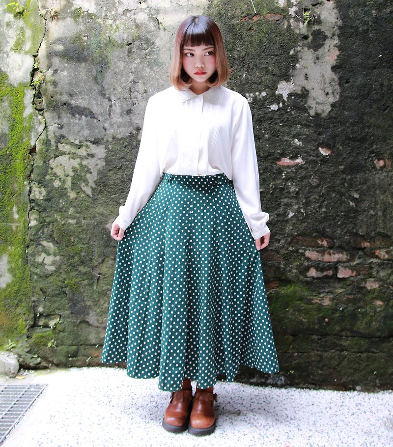 Back to Green:: 薄荷绿 白色点点 圆裙 vintage skirt ( SK-24 ) - 裙子 - 聚酯纤维 绿色