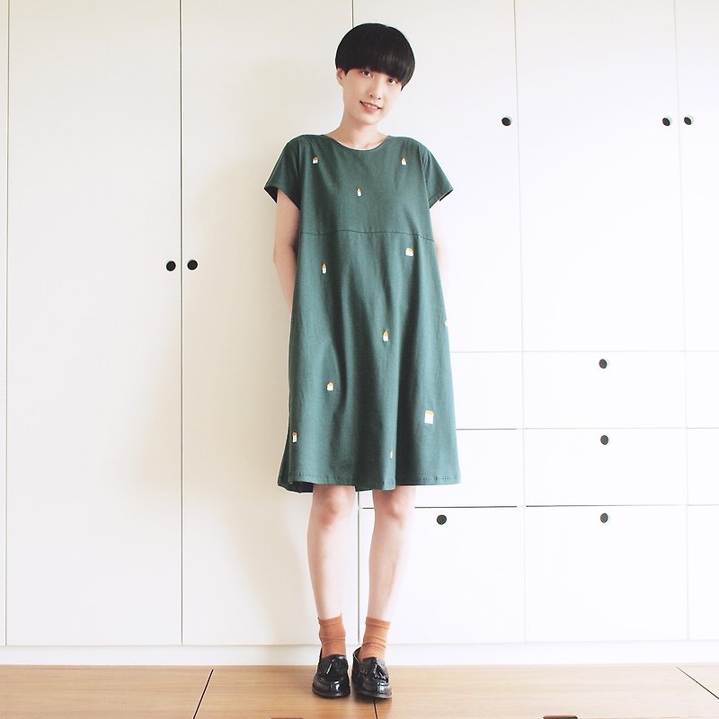 little house dress : green - 洋装/连衣裙 - 棉．麻 绿色