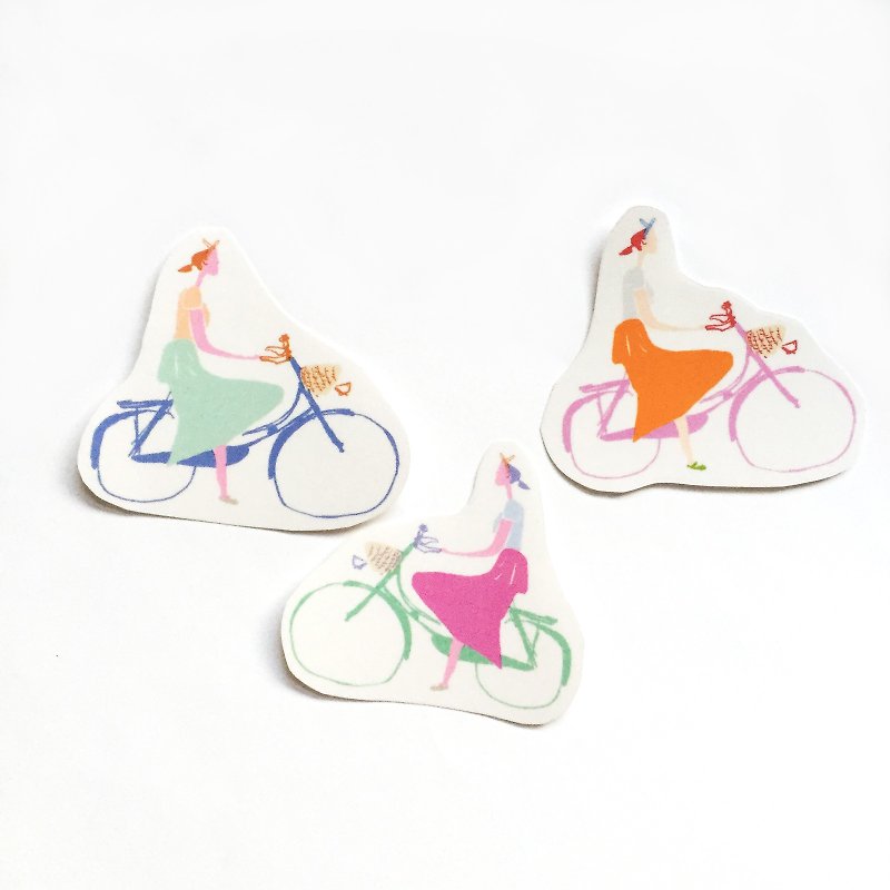 脚踏车女孩贴纸 手剪透明贴纸包 一包3入 - 贴纸 - 塑料 多色