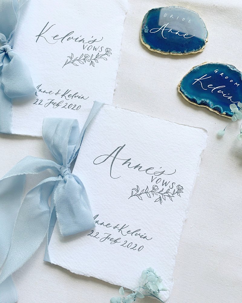 手工纸婚礼誓言本玛瑙石套装 - 粉蓝 - 卡片/明信片 - 其他材质 多色