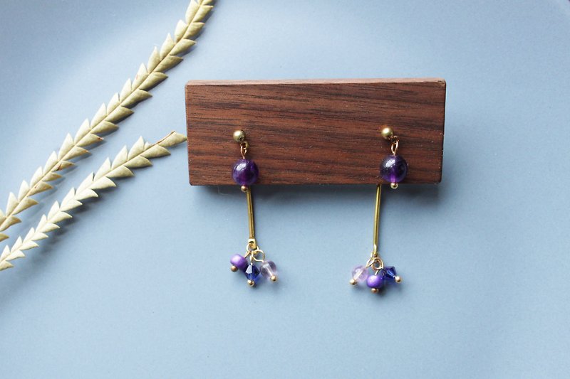 小菓子 紫水晶 -耳环 耳针 耳夹 - 耳环/耳夹 - 铜/黄铜 紫色