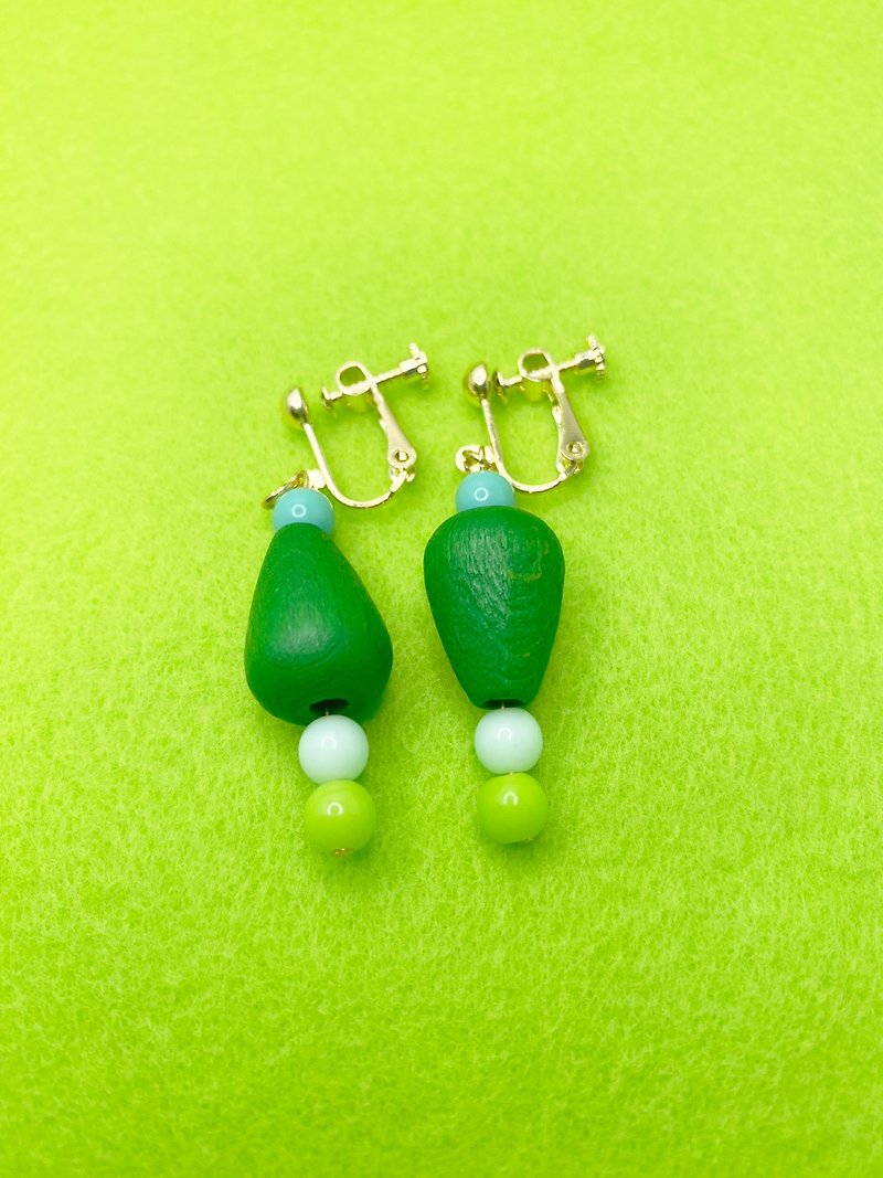 【美珠可定制化】ENFP的心情 串珠 夹式耳环 - 耳环/耳夹 - 木头 绿色